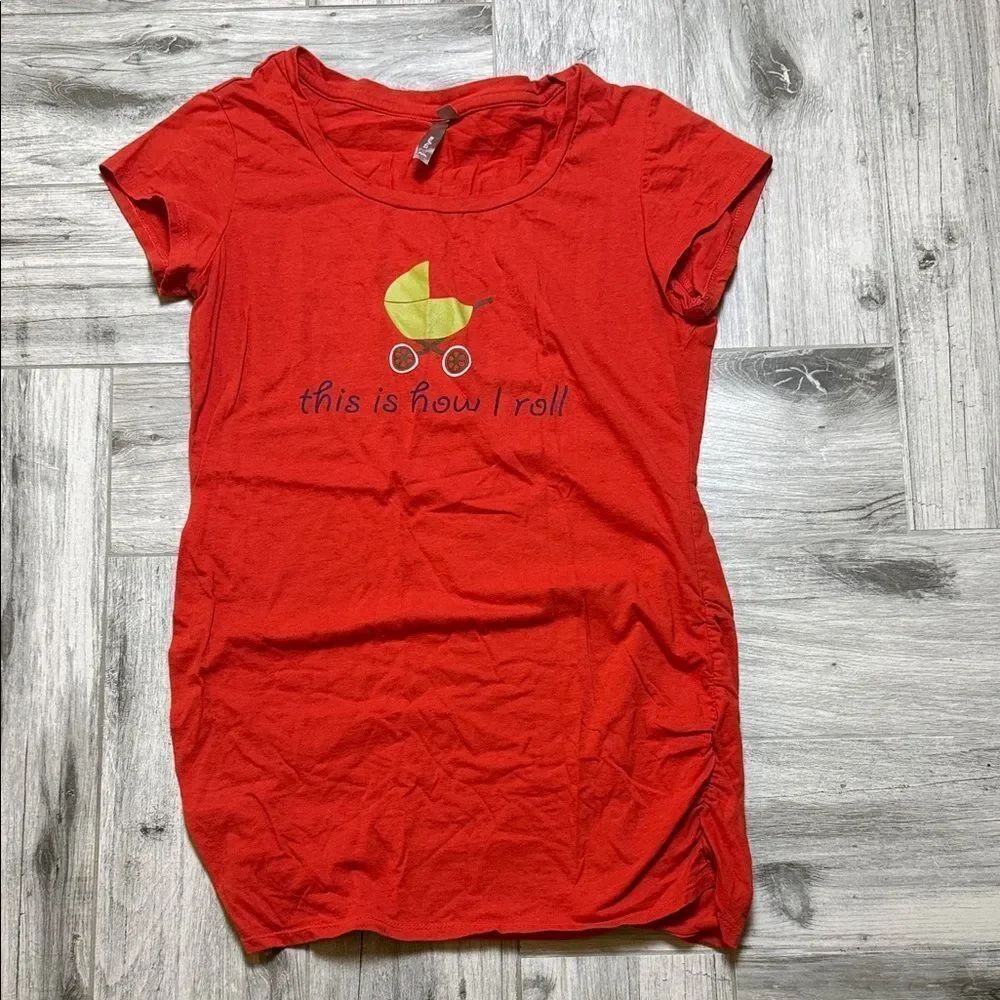 Red Maternity/Nursing Tee with Stroller Graphic "This Is How I Roll" Size Medium